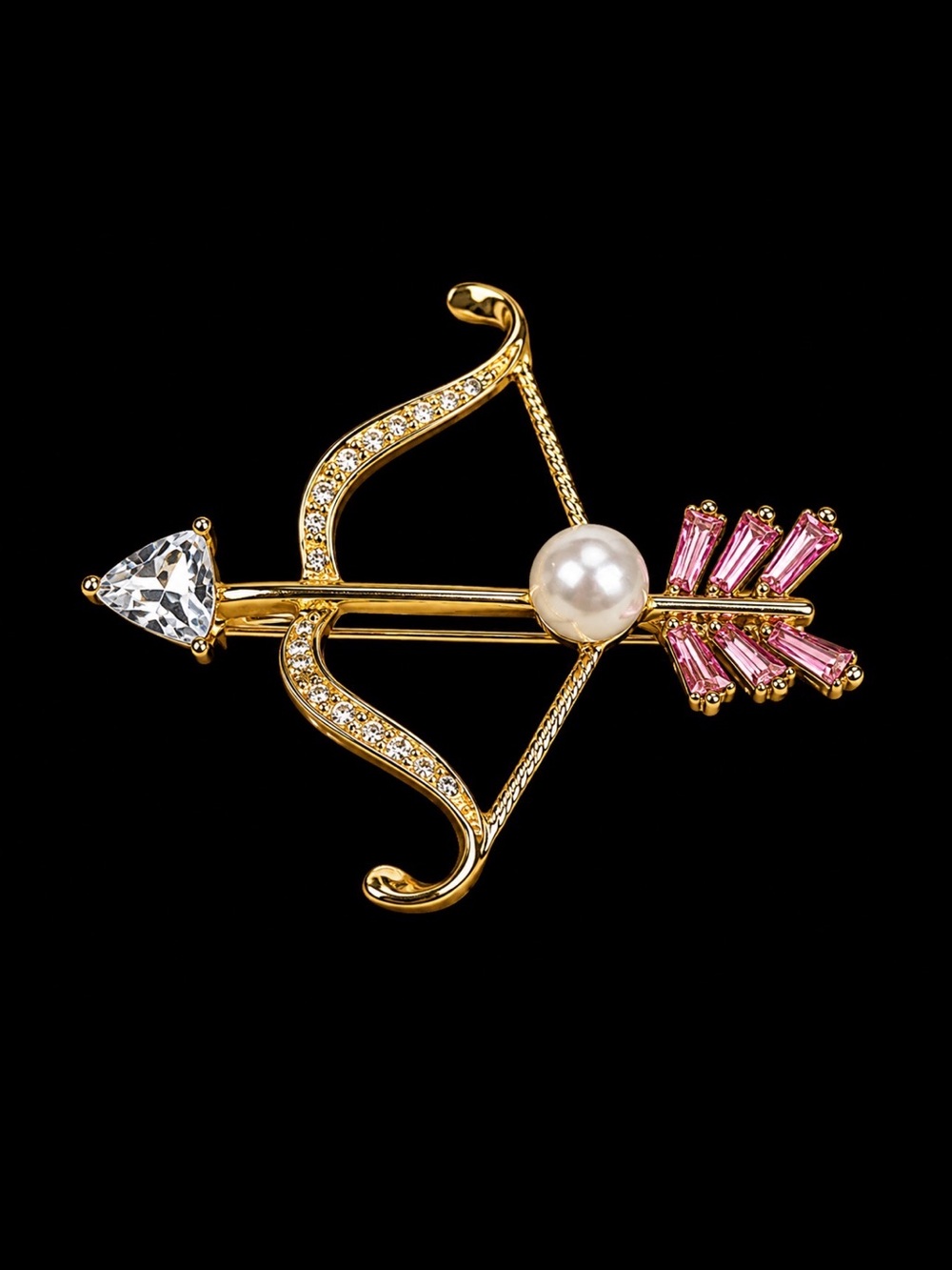 Elegant Gold and Pink Bow Brooch